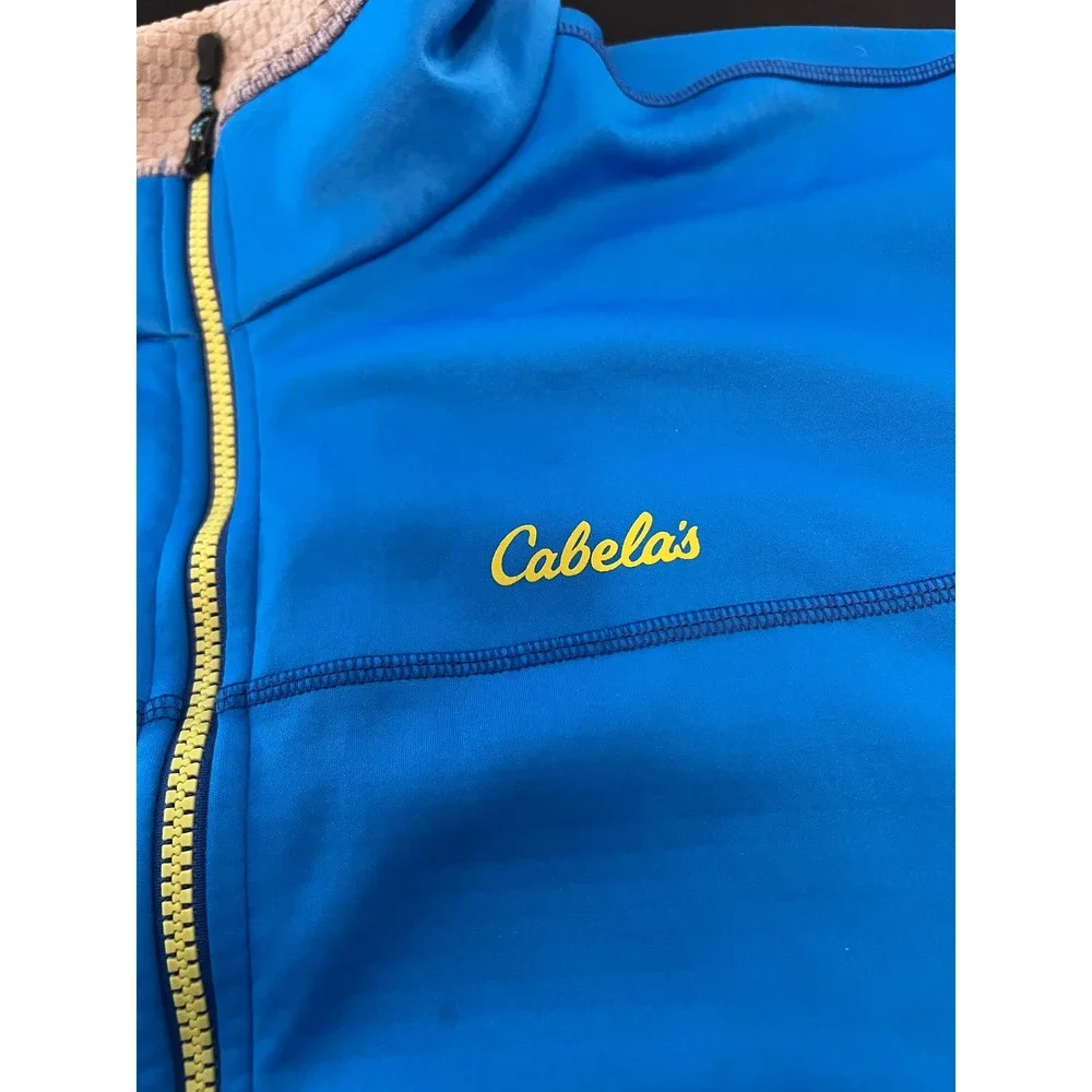 Cabelas Mens 3XL‎ Full Zip Performance Jacket Blue Grid Fleece Outdoor Hiking
